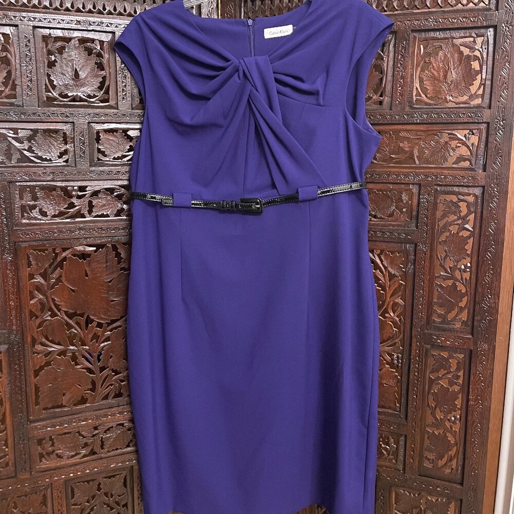 Calvin Klein Cap Sleeve Knot Neck Sheath Dress, Belted